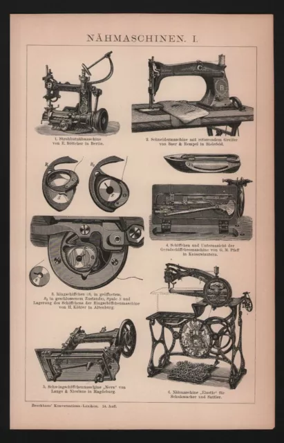 Lithografie 1903: NÄHMASCHINEN. Nova von Lange & Nicolaus Elastic Schuh-Sattler