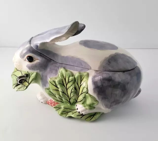 Mottahedeh Majolica Chelsea Rabbit Bunny Covered Dish Tureen ITALY Vintage 12"