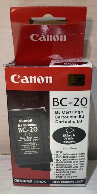 Canon BC-20 Black Ink Cartridge Genuine Open Box 1 Cartridge 44ml Canon BC-20 Black Ink Cartridge Genuine Open Box 1 Cartridge 44ml