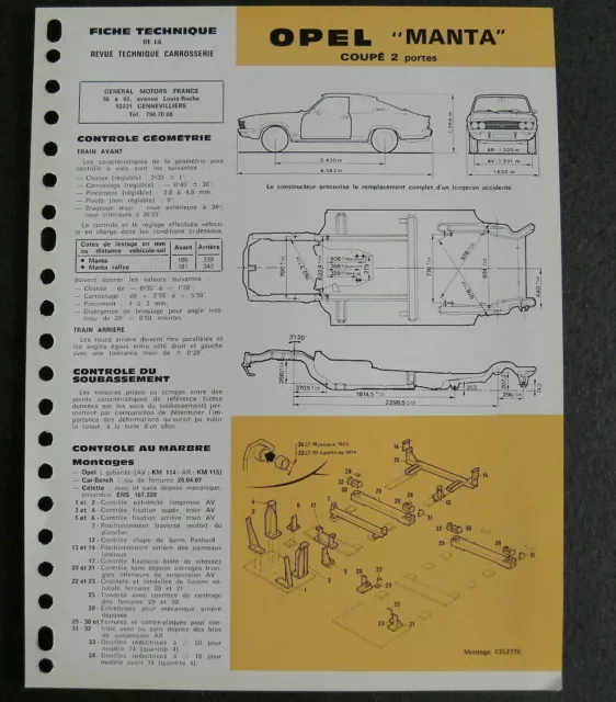 Fiche technique automobile carrosserie OPEL MANTA coupé 2 portes