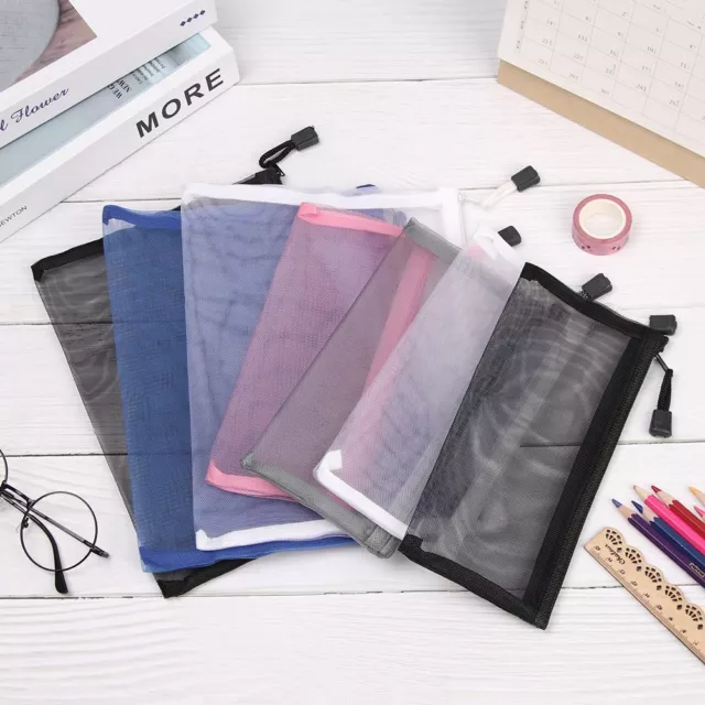 Handbags Mesh Pen Bag Transparent Grid Cosmetic Storage Zipper Pencil Case