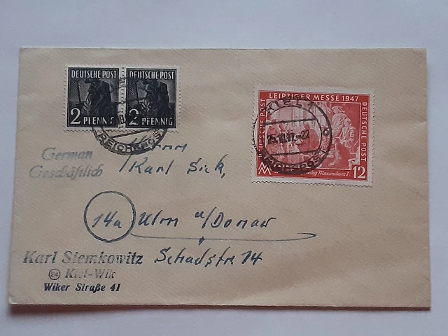 Ganzsache Kiel nach Ulm Deutsche Post Reichspost Datumsbrückenstempel MIF