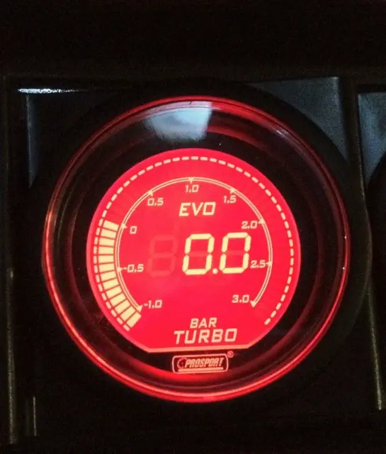 Manometro Strumento PROSPORT 52mm Pressione Turbo -1+3 BAR Rosso/Blu completo