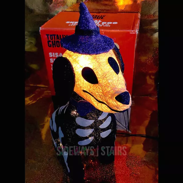 SISAL SKELETON DOG HALLOWEEN DECORATION witch hat pre-lit glitter cute yard RARE