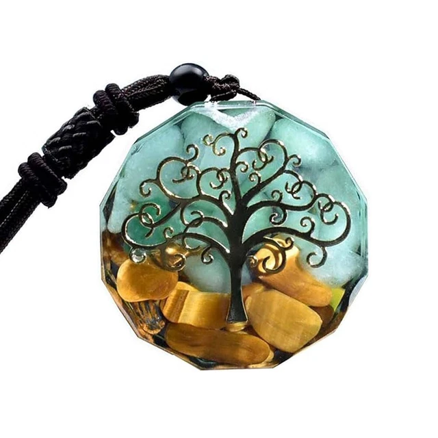 Tree of Life Orgonite Pendant Tiger Eyes &Aventurine Healing Energy Necklace