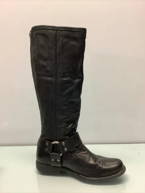 Frye Phillip Harness Tall Black Leather Back Zip Riding Boots Size 5.5B