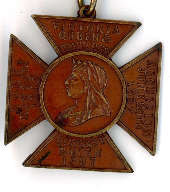 Queen Victoria Diamond Jubilee medal medallion St Asaph antique bronze #3