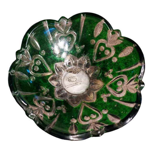 The Queen Elizabeth Fine Crystal Cut to Clear Accent Bowl Emerald Green SKU 0062