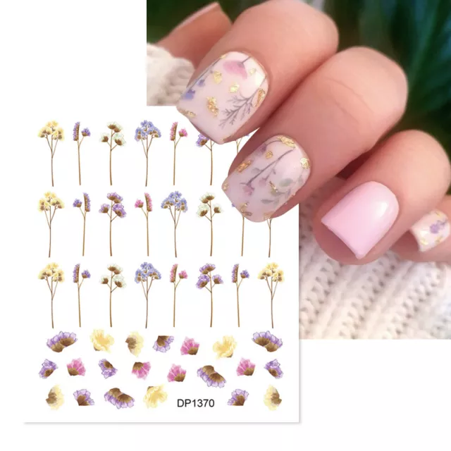 3D Spring Flowers Leaf Nail Stickers Plants Branches Nail Decal Daisy Rose Decor