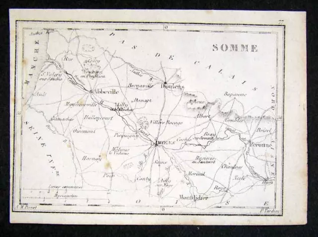1833 Perrot Tardieu Map Somme Amiens Abbeville France - Miniature Antique Map