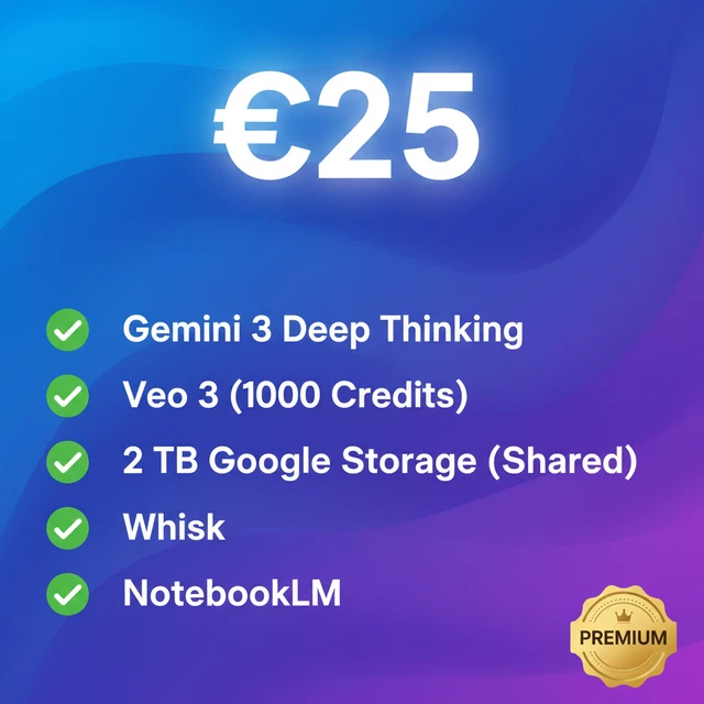 GOOGLE GEMINI AI Pro 12-Month Subscription + 2TB Shared Storage + Veo3 ...