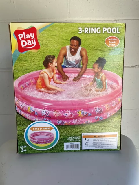 Play Day Inflatable 3-Ring Pink Unicorn Themed Kiddie Swimming Pool - NEW/SEALED