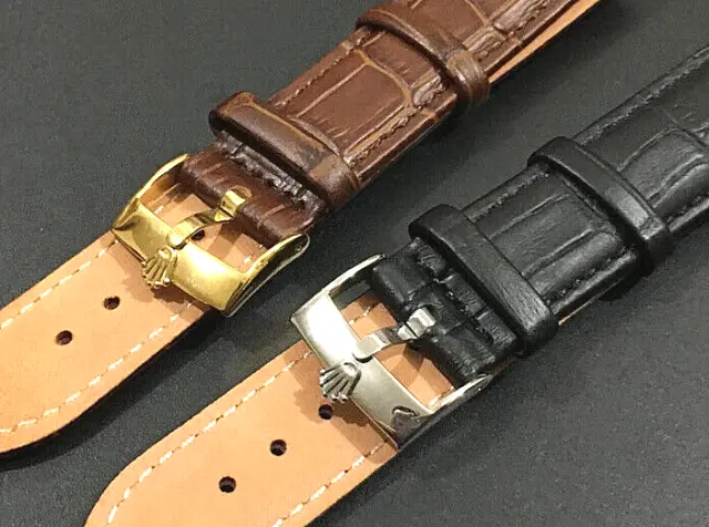 NEW 18MM/19MM/20MM GENUINE Leather Gents Watch Strap for Rolex, Black ...