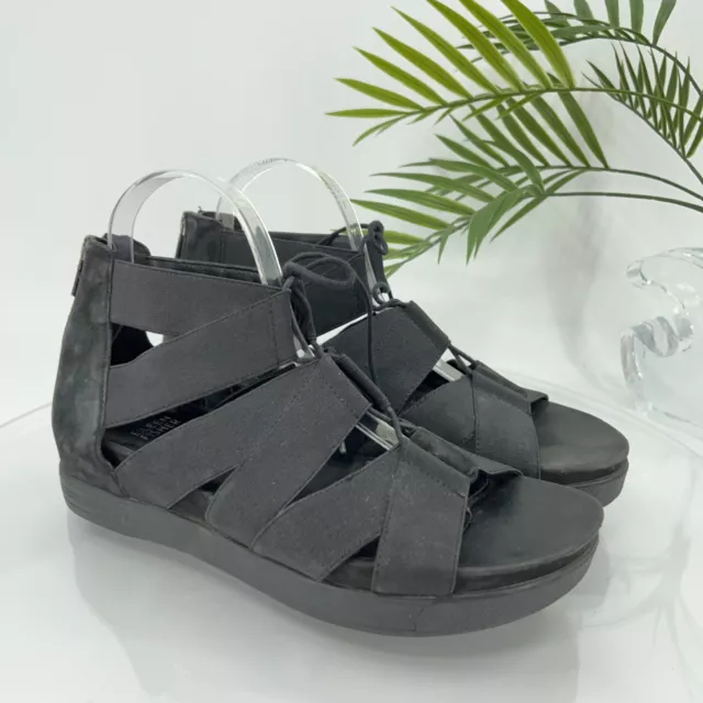 Eileen Fisher Women's Link Sandal Size 10 Platform Wedge Black Gladiator Zip Up 2