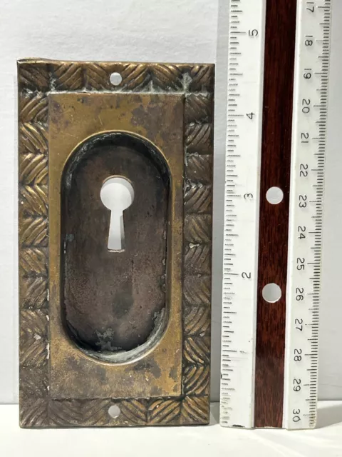 Vintage Victorian Stamped Brass or Bronze Pocket Escutcheon Key Hole Frame 2
