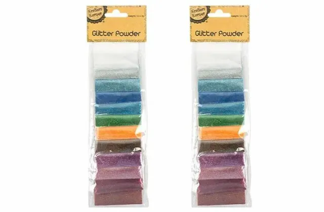 Krafters Korner Assorted Fine Glitter Powder 12 Colours Bulk Sample Resin Craft