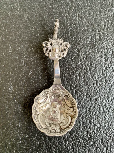 Antique Dutch Silver Repousse Tea Caddy Spoon 19th Century