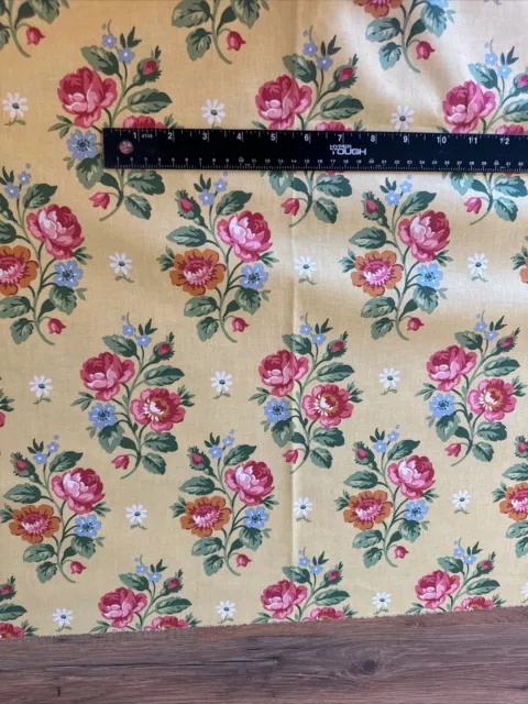 Fabulous Laura Ashley Yellow Floral Fabric 48” X 7+ Yards Cottage Roses Daisy 2