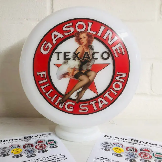 Texaco Gasoline Filling Station Pinup, Custom Gas Pump Globe, Auto Memorabilia