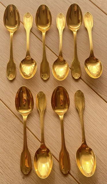 12 Cuillères à Moka Christofle – Modèle Pompadour – Métal Argenté Doré – Fabriqué En France
