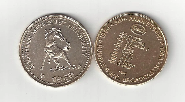 1968 Smu Southern Methodist Mustangs Dallas Football Schedule Coin Token Enco