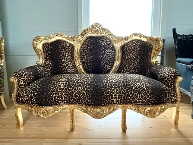 French Louis XV Baroque Style Settee for Home Party Leopard Print Sofa Sofa
