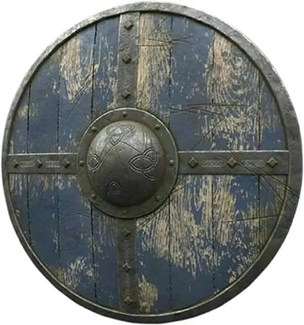 Medieval Viking Shield Blue Wood & Steel LARP SCA Shield For Cosplay & Decor