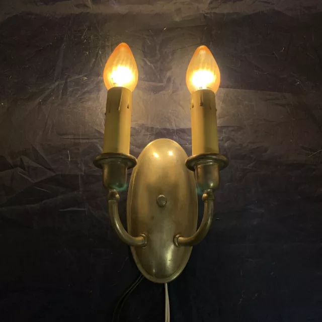 Single Wired Nickel Brass Antique Two Arm Sconce Rewired  30G 3