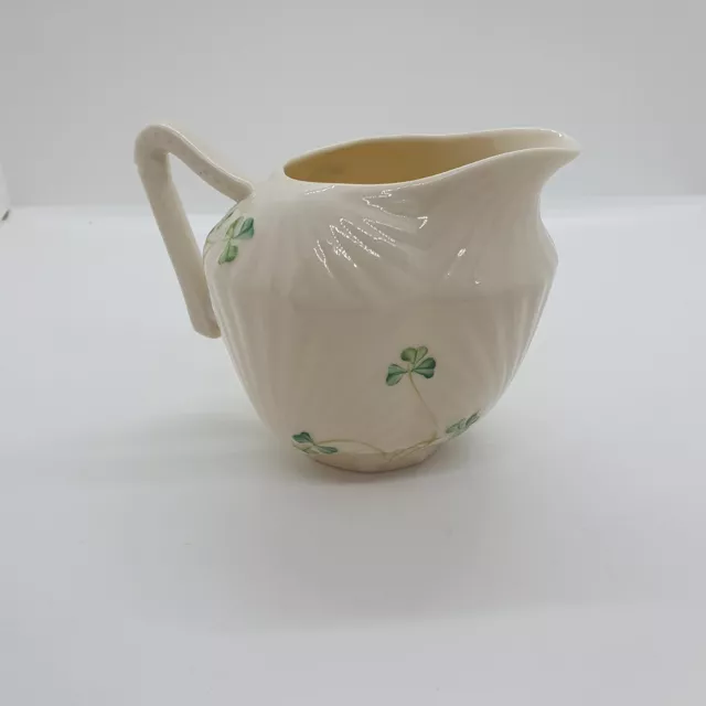 Vintage Belleek Irish Cream/Milk Jug With Embossed Pattern and Shamrock Design 2