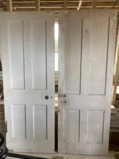 Matching Pair of Original Victorian 4 Panel Pine Doors Reclaimed Antique