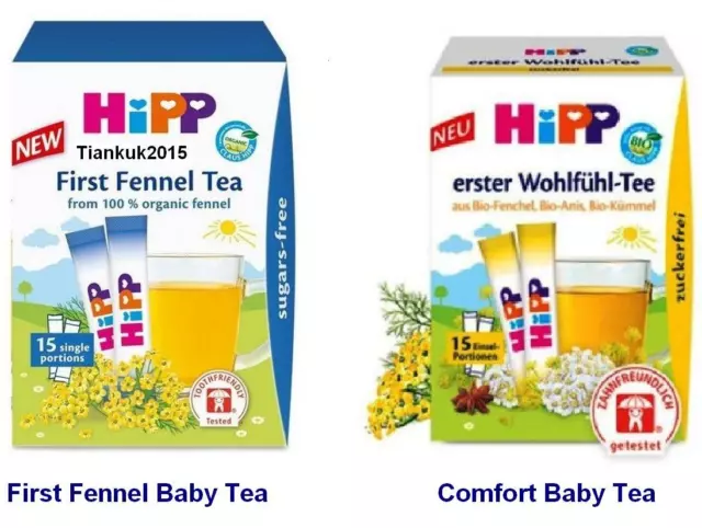 HiPP Baby Fennel/ Comfort Tea x15 sashes, STOP Colic,FREE SUGAR,Select of 2: