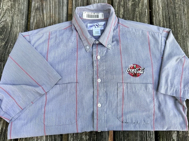 Vintage Coke Cola Striped Embroidered Work Shirt