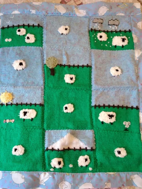 Hand Knitted Sheep Design Blanket