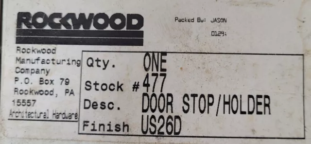 Rockwood #477 US26D Wall Mount Door Stop  w/ Rubber Bumper, Hook & Hardware