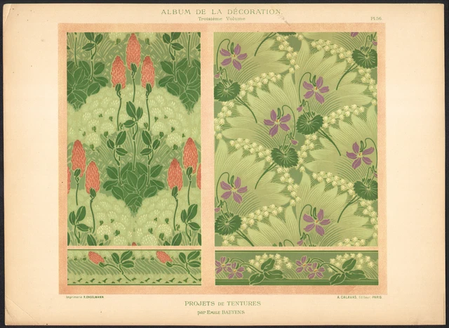 Lithographie Originale Art Nouveau 1900 – Thème Fleurs Et Fenêtres, Bonvallet, Sur Papier