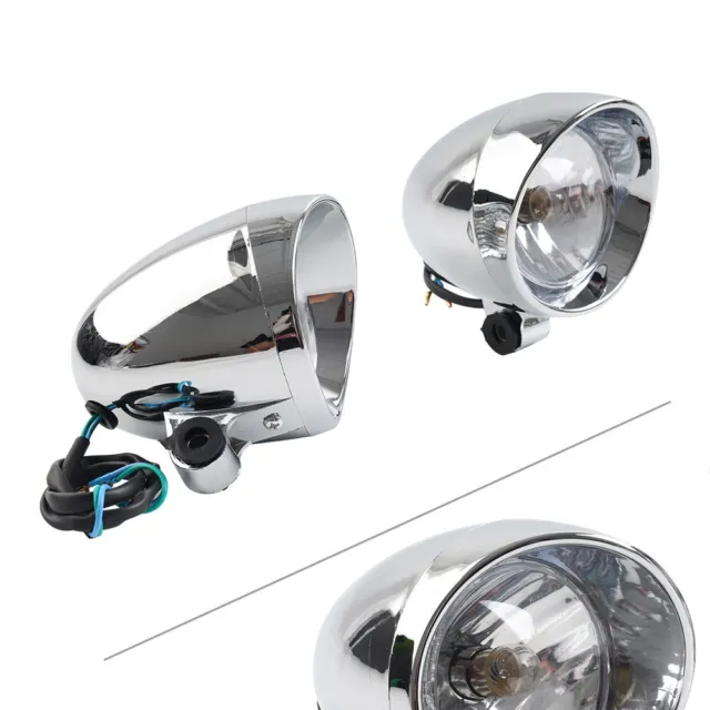 Motorcycle LED Bullet Passing Spot Light Fog Lamp Head Light Custom Chrome Pair