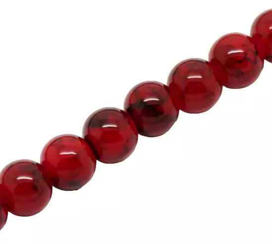 ❤ 100x RED/BLACK MARBLED Mottled Round Glass Spacer Beads 8mm Jewellery Making ❤