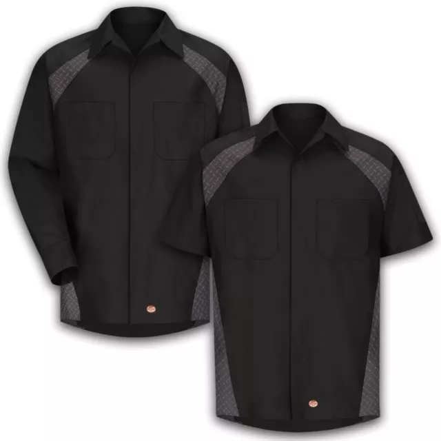 Red Kap Diamond Plate Mechanic Auto Shop Technician Shirt Industrial Uniform