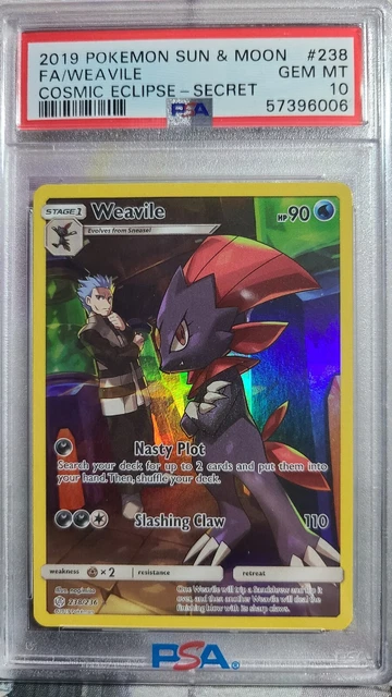 PSA 10 Weavile #238 Holo Foil Full Art Cosmic Eclipse Secret Rare Pokemon Card