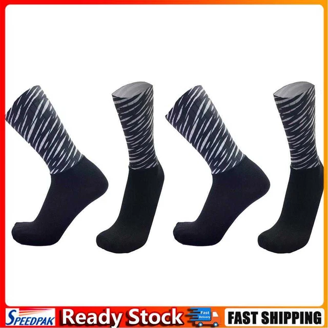 2pairs Printing Socks Anti-slip Women Men Cycling Calf Length Socks (Black)