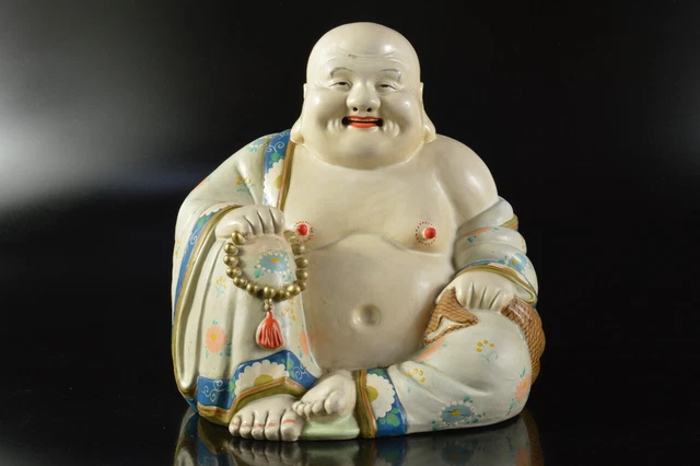 G6630: Japanese Pottery Flower HOTEI STATUE Ornament Figurines Buddhist art