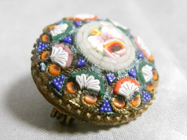 Grande Broche Ancienne en Micro Mosaïque