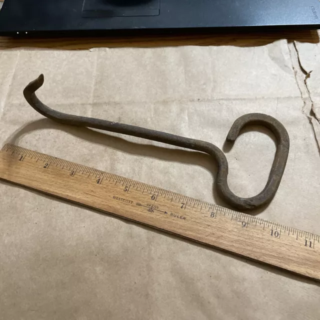 Antique Primitive Hand Forged Iron Hay Meat Hook 10” Long !