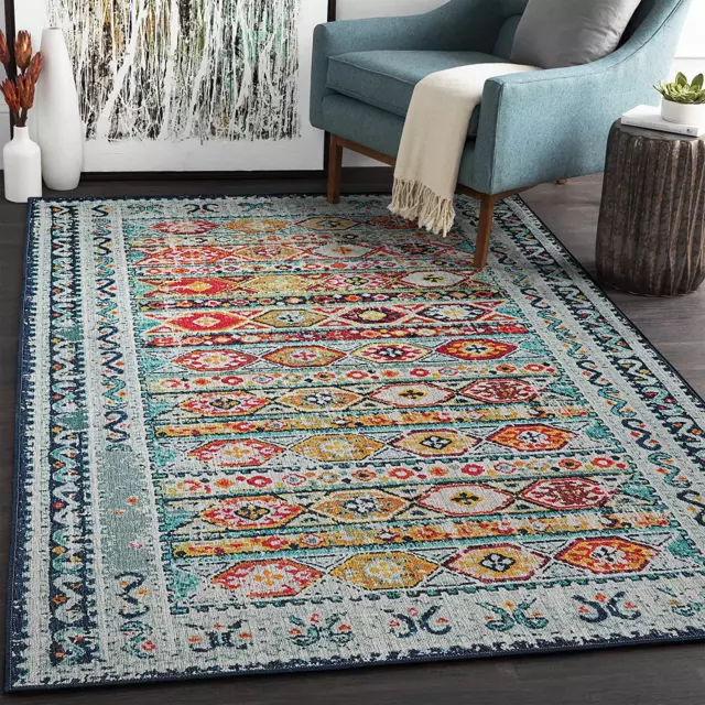 Bohemian Area Rug - Washable 3X5 Entry Rug Non-Slip Colorful Throw Rug,Boho Livi