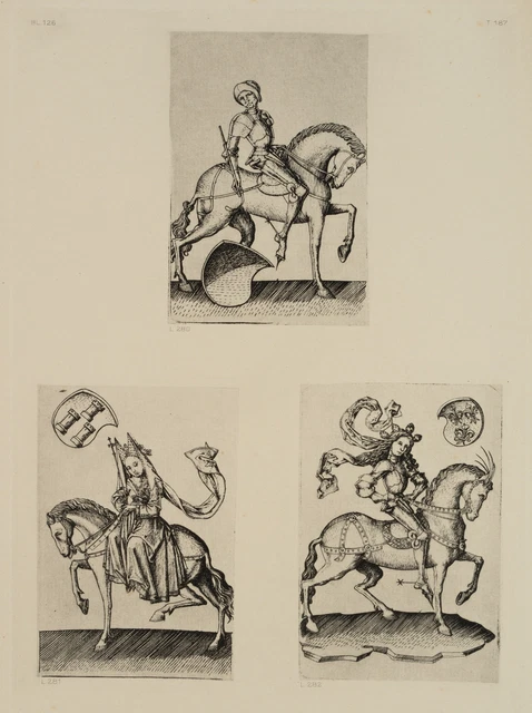 Secondo monogramma MEISTER ES (*1450), nobile e nobile donna a cavallo. Reichssdruck, R