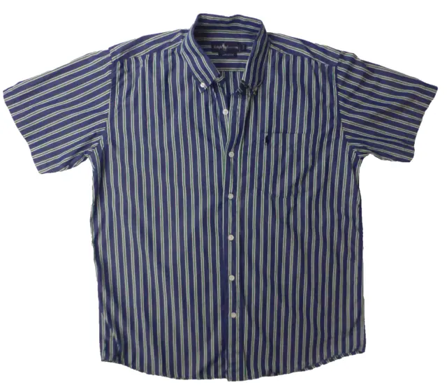 Mens Ralph Lauren Shirt Large Blue Striped Short Sleeve Vintage 90s Small Pony
