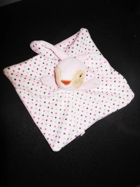 doudou plat lapin rose blanc pois marron beige