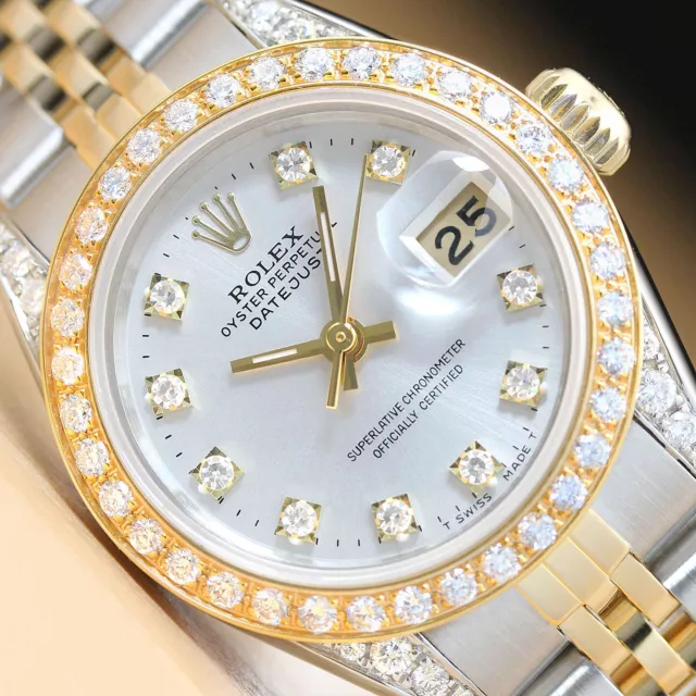 Donna Rolex Datejust Fabbrica Diamante Quadrante Lunetta & Lugs 18K 2-TONE Watch