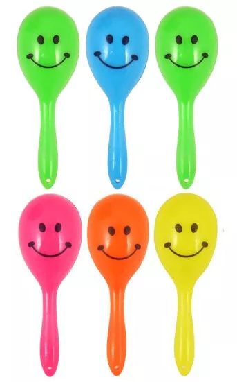 12 Mini Happy Face Maracas - Pinata Toy Loot/Party Bag Fillers Childrens/Kids