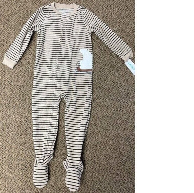 Boys Pajamas Carters Fleece Polar Bear Winter Long Sleeve Footed 1 PC Beige- 4T